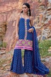 Shop Pooja Rajgarhia Gupta Blue Crepe, Georgette And Organza Sweetheart Neck Printed Kurta & Sharara Set at Aza Fashions Shop_Pooja Rajgarhia Gupta_Blue Crepe, Georgette And Organza Sweetheart Neck Printed Kurta & Sharara Set _at_Aza_Fashions