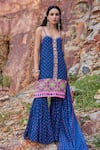 Pooja Rajgarhia Gupta Blue Crepe, Georgette And Organza Sweetheart Neck Printed Kurta & Sharara Set Online at Aza Fashions Pooja Rajgarhia Gupta_Blue Crepe, Georgette And Organza Sweetheart Neck Printed Kurta & Sharara Set _Online_at_Aza_Fashions