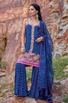 Buy Pooja Rajgarhia Gupta Blue Crepe, Georgette And Organza Sweetheart Neck Printed Kurta & Sharara Set Online at Aza Fashions Buy_Pooja Rajgarhia Gupta_Blue Crepe, Georgette And Organza Sweetheart Neck Printed Kurta & Sharara Set _Online_at_Aza_Fashions