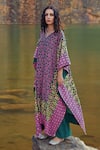 Buy_Pooja Rajgarhia Gupta_Green Crepe Embroidery V Neck Printed Kaftan Set _at_Aza_Fashions