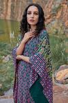 Shop_Pooja Rajgarhia Gupta_Green Crepe Embroidery V Neck Printed Kaftan Set _Online_at_Aza_Fashions