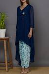 Buy_Aariyana Couture_Blue Viscose, Georgette Beads, Sequins V-neck Asymmetric Kurta Set_Online_at_Aza_Fashions