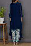 Shop_Aariyana Couture_Blue Viscose, Georgette Beads, Sequins V-neck Asymmetric Kurta Set_at_Aza_Fashions