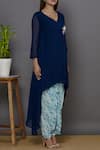 Aariyana Couture_Blue Viscose, Georgette Beads, Sequins V-neck Asymmetric Kurta Set_Online_at_Aza_Fashions