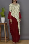 Aariyana Couture_Cream Modal Satin Round Printed Draped Tunic _Online_at_Aza_Fashions