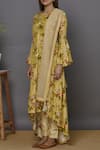 Buy_Aariyana Couture_Gold Bamber Silk Round Printed Asymmetric Kurta Set  _Online_at_Aza_Fashions