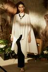 Tasuvure_White Pleated Satin Asymmetic Cape  _Online_at_Aza_Fashions