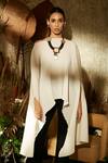 Buy_Tasuvure_White Pleated Satin Asymmetic Cape  _at_Aza_Fashions