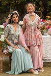 Buy_Summer By Priyanka Gupta_Pink Georgette Sequins V-neck Rose Print Kurta Gharara Set _Online_at_Aza_Fashions