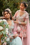 Shop_Summer By Priyanka Gupta_Pink Georgette Sequins V-neck Rose Print Kurta Gharara Set _at_Aza_Fashions