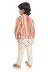 Shop_Para_Off White Muslin Floral And Stripe Bomber Jacket & Kurta Set_at_Aza_Fashions