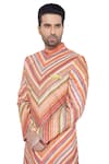 Buy_Para_Multi Color Slub Silk Printed Chevron Sherwani And Pant Set  _Online_at_Aza_Fashions