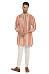 Buy_Para_Multi Color Muslin Printed Stripe Kurta And Pant Set  _at_Aza_Fashions