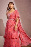 Shop Aneesh Agarwaal Pink Net, Chiffon Crystal, Floral Square Printed Pre-draped Saree With Blouse Online at Aza Fashions Shop_Aneesh Agarwaal_Pink Net, Chiffon Crystal, Floral Square Printed Pre-draped Saree With Blouse _Online_at_Aza_Fashions