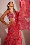 Aneesh Agarwaal Pink Net, Chiffon Crystal, Floral Square Printed Pre-draped Saree With Blouse at Aza Fashions Aneesh Agarwaal_Pink Net, Chiffon Crystal, Floral Square Printed Pre-draped Saree With Blouse _at_Aza_Fashions
