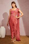 Buy_Aneesh Agarwaal_Red Net, Crepe Geometric, Mirror Square Neck Printed Dhoti Saree With Blouse _at_Aza_Fashions