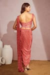 Shop_Aneesh Agarwaal_Red Net, Crepe Geometric, Mirror Square Neck Printed Dhoti Saree With Blouse _at_Aza_Fashions