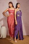 Aneesh Agarwaal_Red Net, Crepe Geometric, Mirror Square Neck Printed Dhoti Saree With Blouse _Online_at_Aza_Fashions