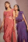 Buy_Aneesh Agarwaal_Red Net, Crepe Geometric, Mirror Square Neck Printed Dhoti Saree With Blouse _Online_at_Aza_Fashions
