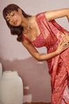Aneesh Agarwaal_Red Net, Crepe Geometric, Mirror Square Neck Printed Dhoti Saree With Blouse _at_Aza_Fashions