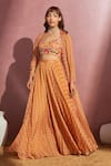 Buy_Aneesh Agarwaal_Yellow Chiffon Printed Geometric Jacket Open And Sharara Set _at_Aza_Fashions