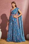 Buy_Aneesh Agarwaal_Blue Organza, Chiffon Floral Leaf Neck Printed Sharara Saree With Blouse _at_Aza_Fashions