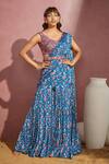 Buy_Aneesh Agarwaal_Blue Organza, Chiffon Floral Leaf Neck Printed Sharara Saree With Blouse _Online_at_Aza_Fashions