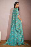 Shop_Aneesh Agarwaal_Blue Chiffon And Organza Floral Print, Mirror & Thread Scoop Neck Cape Lehenga Set _at_Aza_Fashions
