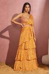 Buy_Aneesh Agarwaal_Yellow Organza And Net Print & Embroidery Floral Pre-draped Saree With Blouse _at_Aza_Fashions