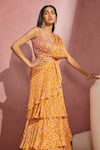 Aneesh Agarwaal_Yellow Organza And Net Print & Embroidery Floral Pre-draped Saree With Blouse _Online_at_Aza_Fashions