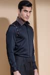 Abkasa_Black Cotton Slim-fit Shirt _at_Aza_Fashions