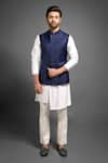 Buy_Mitesh Lodha_Blue Overlap Nehru Jacket  _at_Aza_Fashions