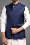 Shop_Mitesh Lodha_Blue Overlap Nehru Jacket  _Online_at_Aza_Fashions