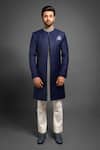 Mitesh Lodha Blue Front-open Sherwani Online at Aza Fashions Mitesh Lodha_Blue Front-open Sherwani_Online_at_Aza_Fashions