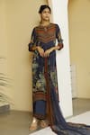 Buy_Kalista_Blue Crepe, Georgette Keyhole Afreen Kurta Set _Online_at_Aza_Fashions
