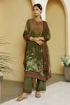 Buy_Kalista_Green Crepe Keyhole Kurta Set _at_Aza_Fashions