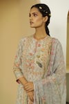 Kalista_Grey Crepe, Georgette Round Nargis Kurta Set _Online_at_Aza_Fashions
