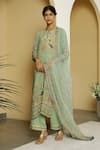 Buy Kalista Green Crepe, Georgette Round Nargis Kurta Set at Aza Fashions Buy_Kalista_Green Crepe, Georgette Round Nargis Kurta Set _at_Aza_Fashions