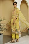 Buy_Kalista_Yellow Crepe, Georgette Round Rabia Kurta Set _at_Aza_Fashions