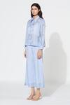 Buy Meadow Blue Silk Cotton Organza Spread Collar Shirt And Pant Set at Aza Fashions Buy_Meadow_Blue Silk Cotton Organza Spread Collar Shirt And Pant Set _at_Aza_Fashions
