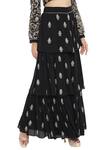 Shop_Payal Singhal_Black Georgette Embroidered Floral Motifs V Anika Choli And Layered Sharara Set _Online_at_Aza_Fashions