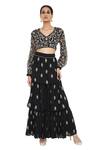 Buy_Payal Singhal_Black Georgette Embroidered Floral Motifs V Anika Choli And Layered Sharara Set _at_Aza_Fashions