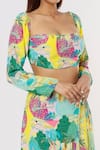 PS Pret by Payal Singhal_Yellow Crepe Kuno Sweetheart Neck Crop Top And Skirt Set  _Online_at_Aza_Fashions