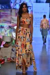 Buy_Payal Singhal_Peach Denim Printed Trance Square Neck Alecia Top And Skirt Set _at_Aza_Fashions