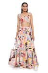 Buy_Payal Singhal_Peach Denim Printed Trance Square Neck Alecia Top And Skirt Set _Online_at_Aza_Fashions