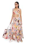 Payal Singhal_Peach Denim Printed Trance Square Neck Alecia Top And Skirt Set _at_Aza_Fashions