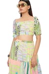 Shop_Payal Singhal_Green Georgette Printed Tropical Square Neck Agnes Top And Skirt Set _at_Aza_Fashions