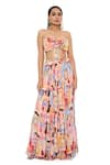 Buy_Payal Singhal_Peach Art Georgette Printed Trance Sweetheart Neck Nora Top And Skirt Set 