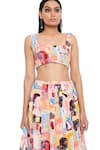 Shop_Payal Singhal_Peach Denim Printed Trance Square Neck Alecia Top And Skirt Set _at_Aza_Fashions