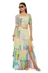 Shop_Payal Singhal_Green Georgette Printed Tropical Square Neck Agnes Top And Skirt Set 